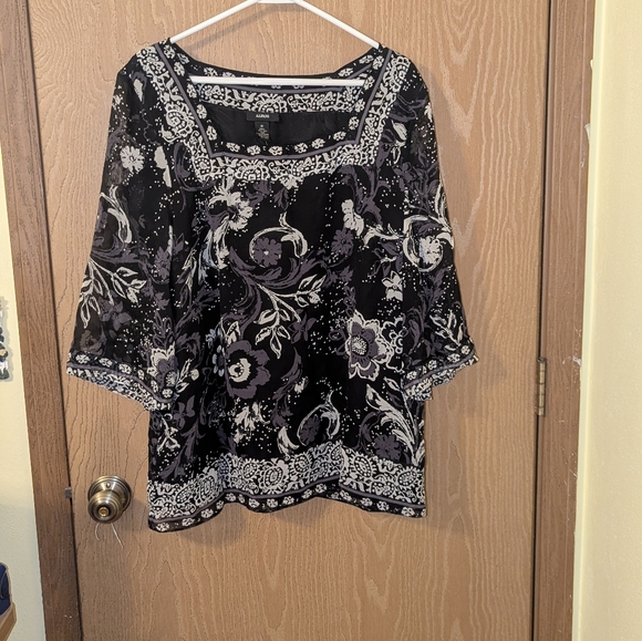 Alfani Black/Gray/White Flowy Boat Neck Long sleeve lightweight top. Women's 10 - Picture 2 of 10
